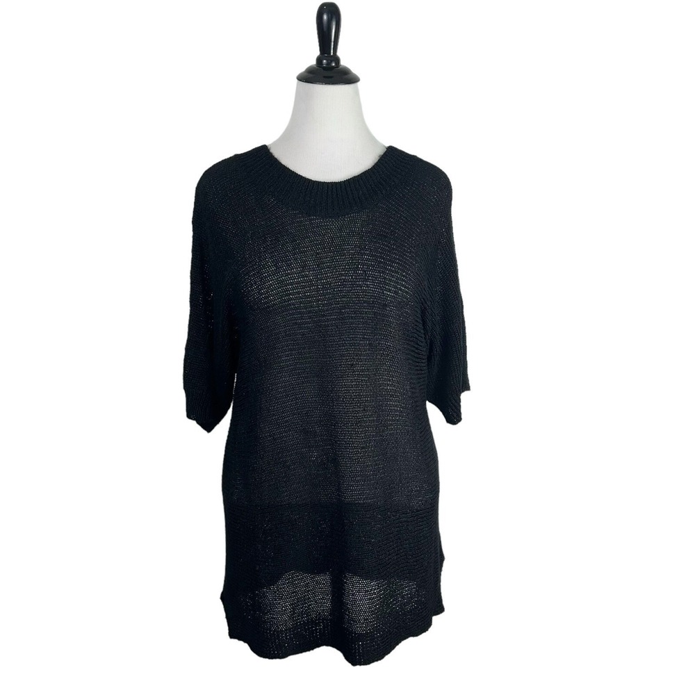 COLDWATER CREEK Tunic SWEATER 1X 16W 18W Linen Blend Navy Dolman Knit